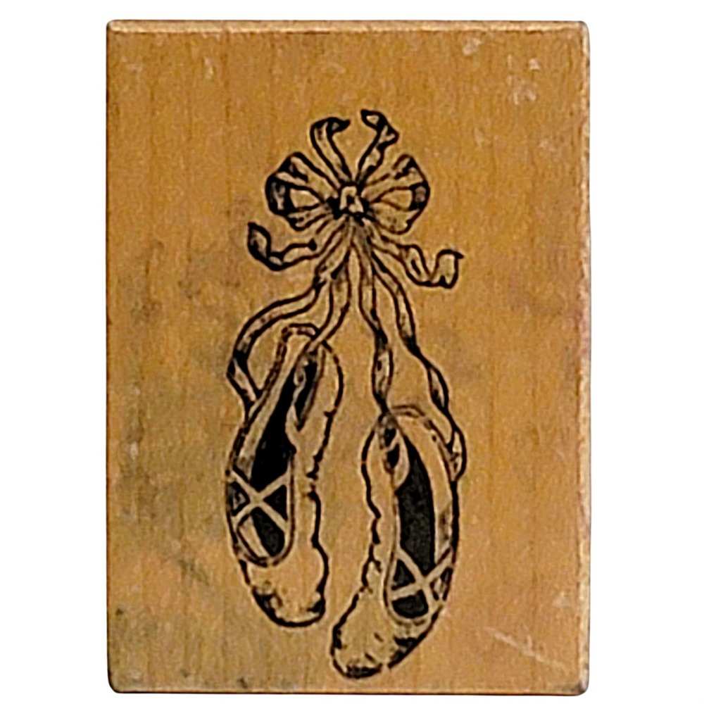 VTG 80s PSX Ballet Slippers Rubber Stamp D-269 1.5"x2" Pointe Shoes Wood Mounted